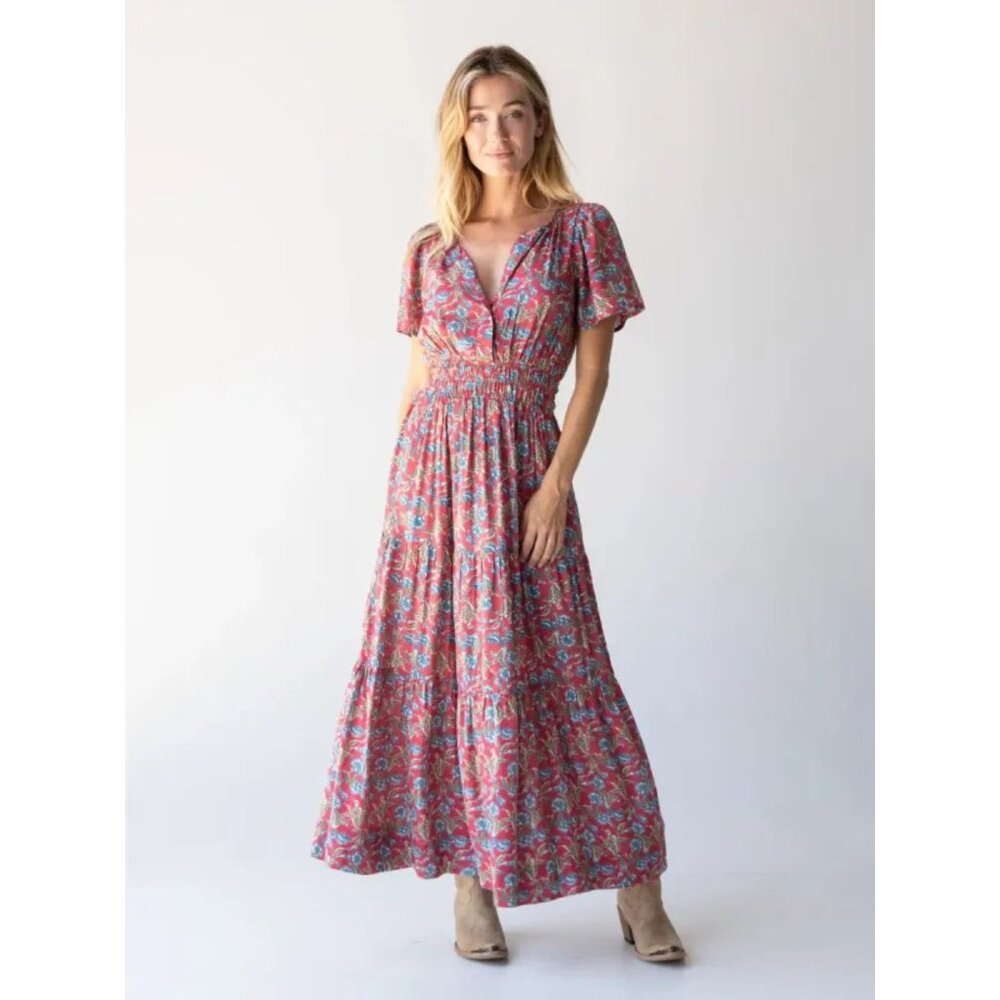 Natural Life Red Olive Leaf Bella Maxi Dress Size Medium 23183 - Picture 2 of 11